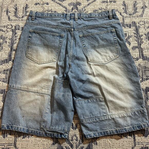VTG Y2K Webs Baggy Jorts Jean Shorts Skater Hip-Hop Style Light Wash SZ 39 - Picture 3 of 7